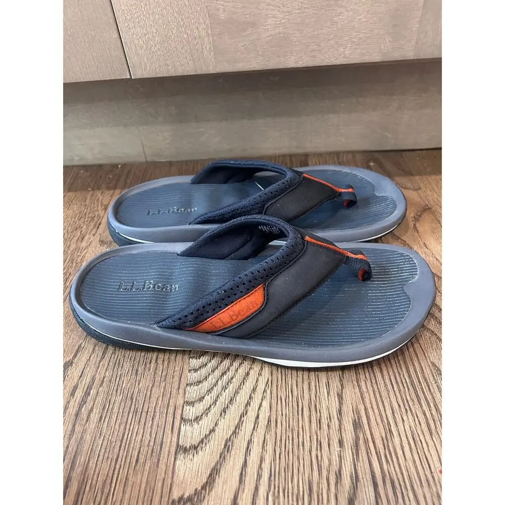 LL Bean Swift River Sport Flip Flop Sandals Charcoal Gray Orange Men Sz 8 Sporty